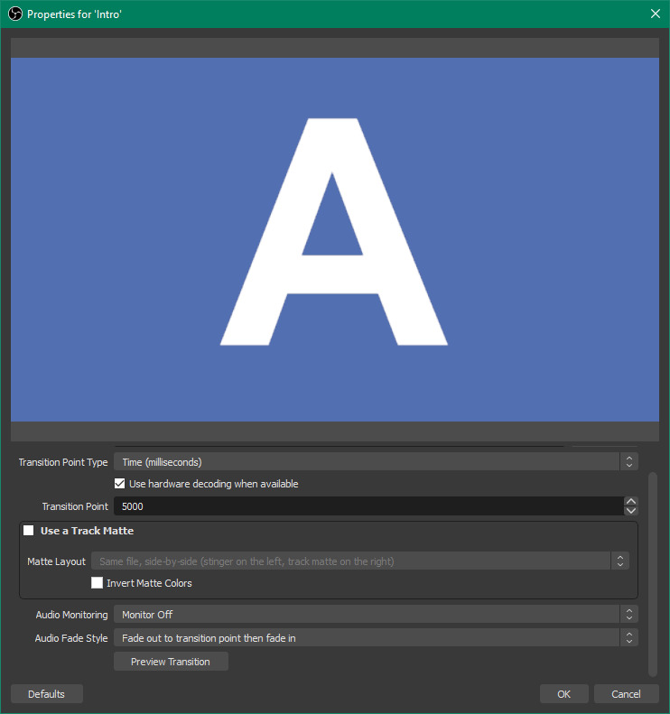OBS Studio Transition Preview Window
